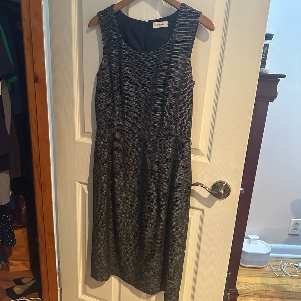 Vintage Calvin Klein Grey Tweed Sheath Dress with Cropped Jacket